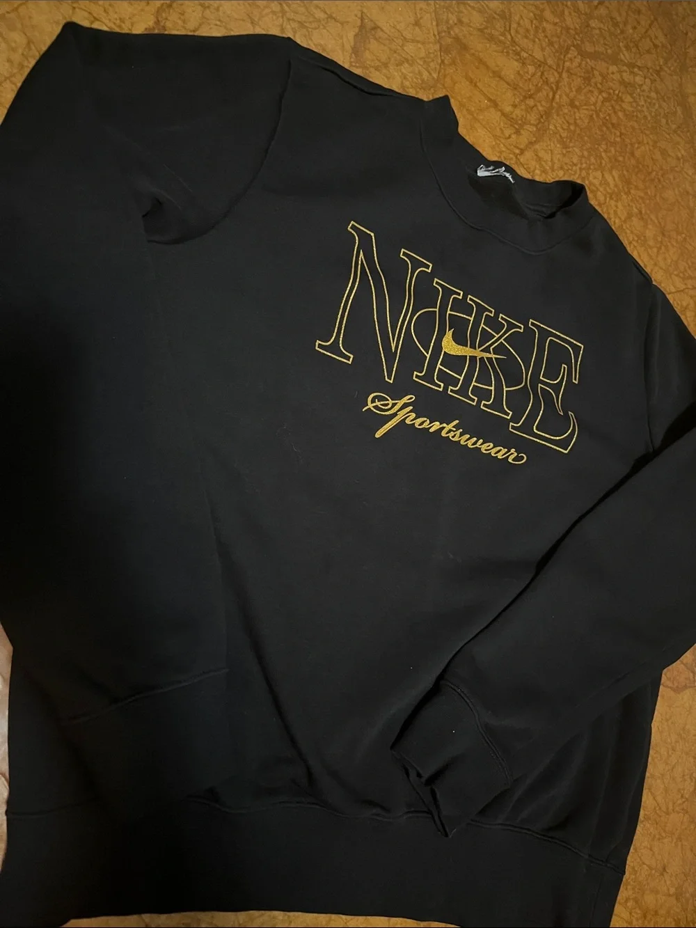 Nike Black Sweatshirt with Gold Script Logo Womens Sz Med